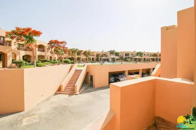 an aerial view of a building with a parking lot at Bellevue The View in Hurghada