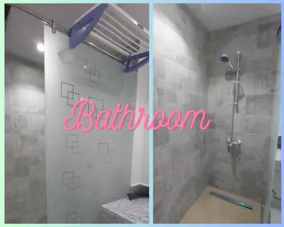 two pictures of a shower in a bathroom at Scandic Resort: Comfy & Cozy. A433 in Hurghada