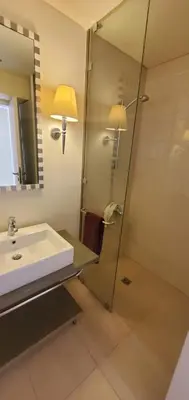 a bathroom with a sink and a shower at veranda sahl hasheesh resort studio in Hurghada