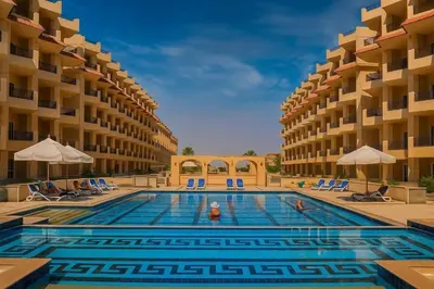 a swimming pool in the middle of a hotel at Amazing 2 bedroom Selena Bay Hurghada in Hurghada