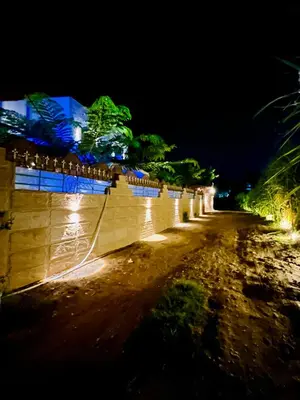 a wall with lights on it at night at Flower Of Life Hotel in Luxor
