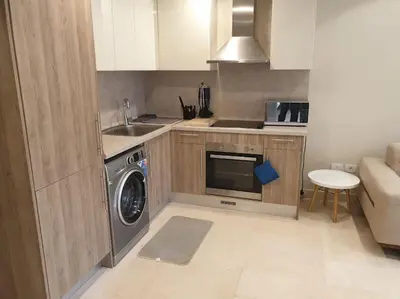 a kitchen with a washer and a sink and a dishwasher at Mangroovy - Delicate 1BR Ground floor by the Pool in Hurghada