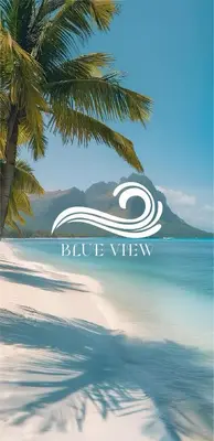 a picture of a wave on a beach with a palm tree at BLUE ViEW SUiTES in Hurghada