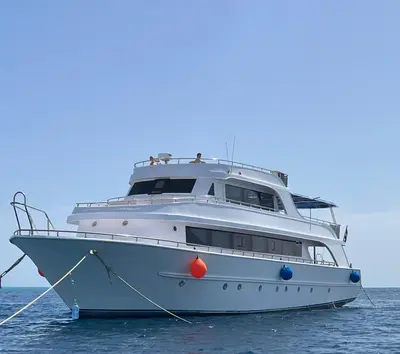 a large white boat in the water at KUBA LuXus tour - Hotel boat in sahl Hashesh - Hurghada in Hurghada