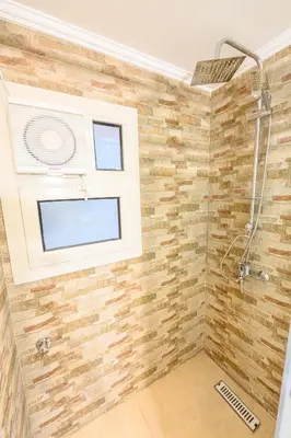 a bathroom with a shower and a window at Rhapsody of Luxor in Luxor