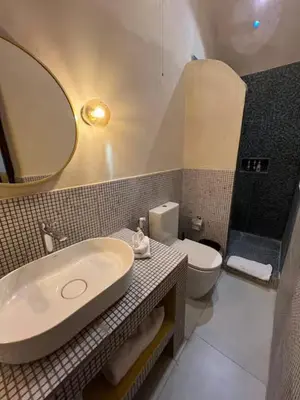 a bathroom with a sink and a toilet and a mirror at Ayujidda Nubian House in Aswan