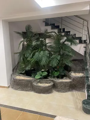 a room with two palm trees and a staircase at Hurghada-Magawish Villa 4 in Hurghada