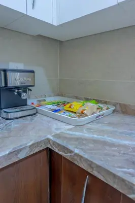 a table with a tray on top of a counter at unique villa with heated pool and Spa in Hurghada