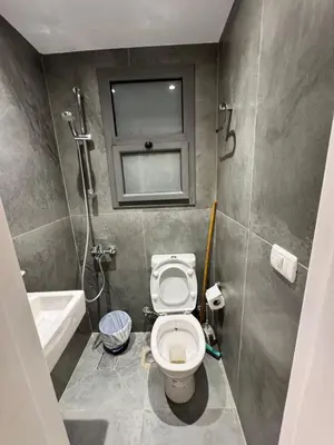 a small bathroom with a toilet and a shower at Bali c 3 D in Hurghada