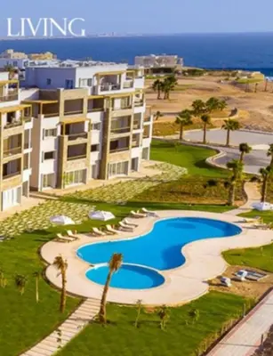 an aerial view of a resort with a swimming pool at Exceptional Apartment in Soma Bay 4pax in Hurghada