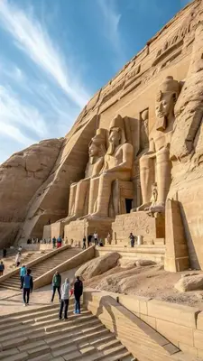 a group of people walking in front of a statue at SmSm Kato in Aswan