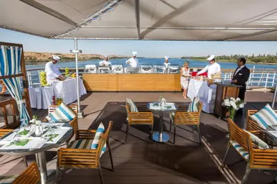 a group of people on the deck of a cruise ship at M/Y ALYSSA - 4 or 7 Nights From Luxor each Monday and 3 or 7 Nights From Aswan each Friday in Luxor