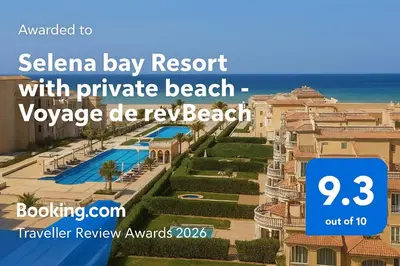 a poster for a resort with a picture of a swimming pool at Selena bay Resort with private beach - Voyage de rêve in Hurghada