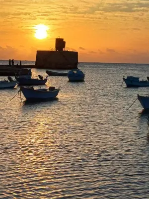 a group of boats in the water at sunset at New Villa Carimo in Quseir