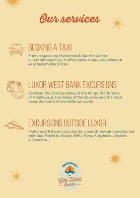 a flyer for a hawker west bank event with the words bookiking a taxi at Gîte Hôtel Ramla Louxor 2 in Luxor