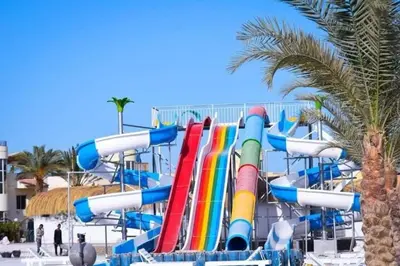 a colorful water slide at a water park at Fanadir Bay Resort in Hurghada
