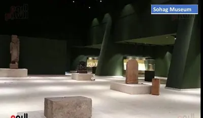 a museum with a bunch of stone objects on display at Abo Elwafa Hotel in Suwhaj