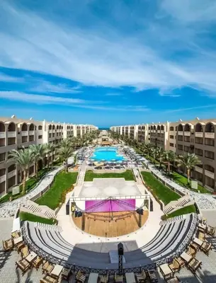 an aerial view of a resort with a swimming pool at Private 3 bdrm apartment at ElKarma Aqua Beach Reaort in Hurghada