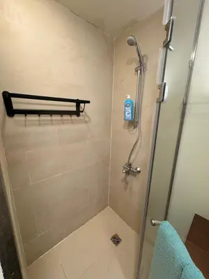 a shower with a glass door in a bathroom at Cozy, Calm, Studio in Veranda Sahl Hasheesh Resort in Hurghada