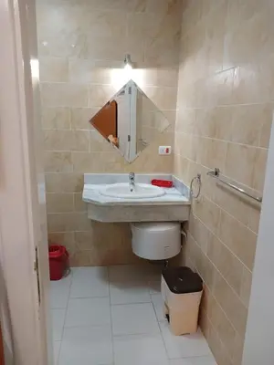 a bathroom with a sink and a mirror at Turtle beach apartment in Hurghada