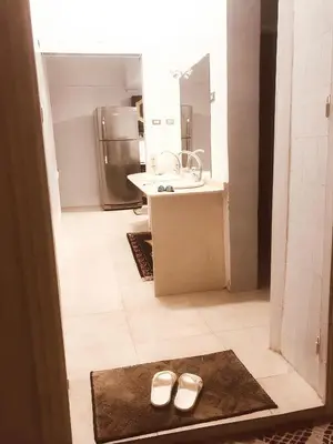a bathroom with a sink and two shoes on a rug at Alam B&B Luxor in Luxor