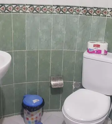 a bathroom with a white toilet and a sink at Elminaa Residents 3 in Luxor