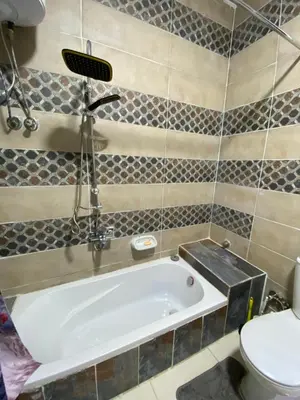 a bathroom with a tub and a toilet at luxor Nile view duplex apartment in Luxor