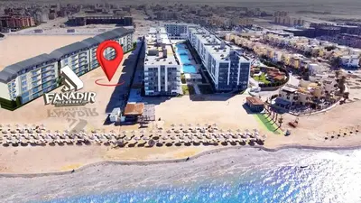 an aerial view of the beach at the paradiso resort at Fanadir Bay in Hurghada