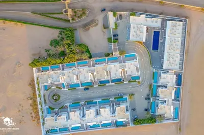 an overhead view of a group of buildings at New & Chic 2BR with Pool Access Sholan 2 El Gouna in Hurghada