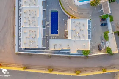 an overhead view of buildings in a city at New & Chic 2BR with Pool Access Sholan 2 El Gouna in Hurghada