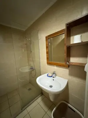 a bathroom with a sink and a shower at Hula Hula piece of the sea in Hurghada