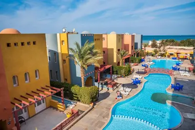 an aerial view of a resort with a swimming pool at Al Dora Resort All Inclusive Hotel in Hurghada