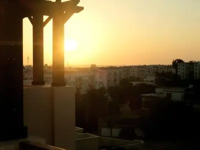a view of the sunset from a building at Jomana Aldau Heights Hurghada rent one bedroom apartment in Hurghada