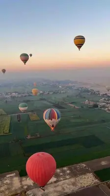 a group of hot air balloons flying over a field at Royal Nile Suites - Nile View 2 in Al Aqālitah