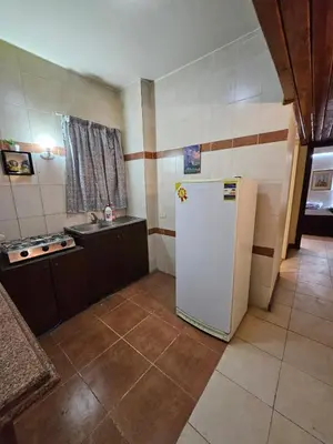 a kitchen with a white refrigerator and a sink at Desert Rose residence 1 bedroom flat in El Kawher in Hurghada