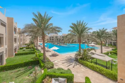 an aerial view of the pool at the resort at Elegant 2BR Plus Nanny Room in Mangroovy Gouna in Hurghada
