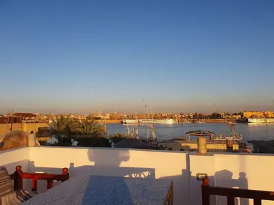 a view of a marina with boats in the water at Villa Omar El Sharif Studio n1 in Luxor