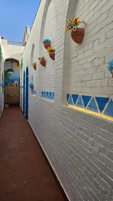 a white brick wall with some plants on it at Dolty Kato Nubian House By Kato Dool in Aswan