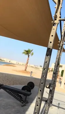 a skateboard on a ramp in front of a palm tree at Sunrise to Sunset Rooftop Panorama - El Gouna Shedwan in Hurghada