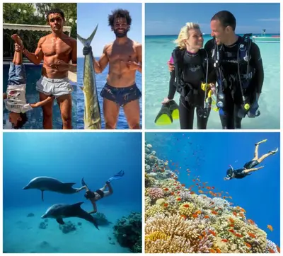 a collage of photos of people in the ocean at Luxury Stays in Mangroovy El Gouna in Hurghada