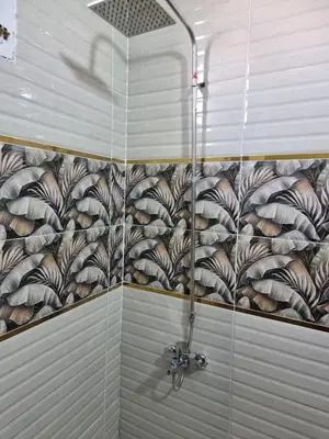 a shower in a bathroom with a mosaic wall at PANORAMIC BABA DOoL in Aswan