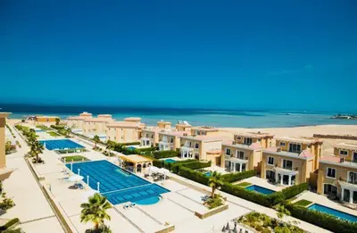 an aerial view of a resort with the beach at Hurghada celina branch & resort in Hurghada