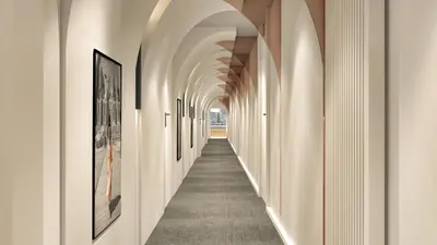 an aisle in a building with paintings on the walls at Nefertem Yacht, All-Inclusive Boutique Charter in Luxor