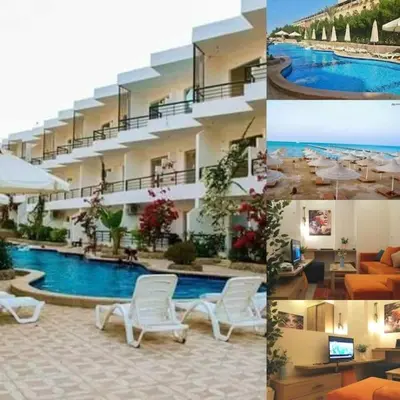 a collage of pictures of a hotel with a pool at Capitan house beside Bellagio hotel 5 minutes from El gouna in Hurghada