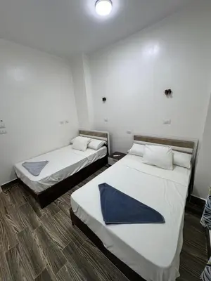 two beds in a room with white walls at BePy's NUBIAN HOUSE in Aswan