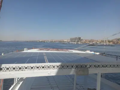 a roof on a cruise ship in the water at Mama Africa Felucca in Aswan