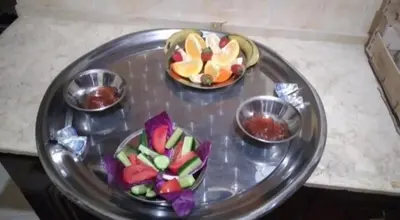 three bowls of fruit on a silver tray at Ali Toot in Luxor