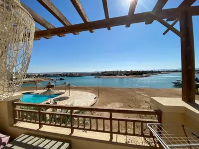 a view of a river from a balcony at The Charming Beachfront Retreat in Fanadir in Hurghada