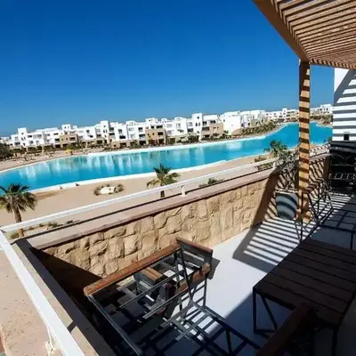 Modern chalet at el gouna Swan Lake compound with Swimable lagoon view