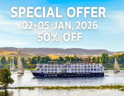 a cruise ship on a river with the words special offer off at Nile Cruise 3 nights From Aswan to Luxor in Aswan